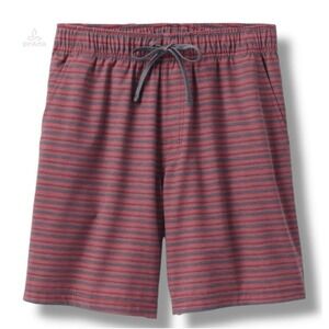 prAna Metric E-Waist Shorts Mens Size Large 8" in Rust Stripe NWT Elastic UPF 50